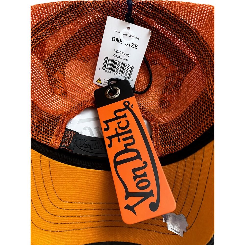 NWT Von Dutch Hat Green Camo orange Embroidered Trucker Mesh Snapback Cap - Picture 4 of 6